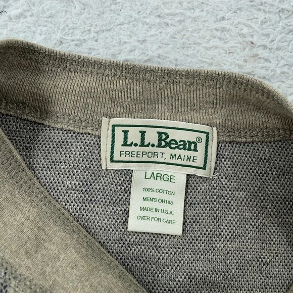 L.L. Bean Henley Shirt Mens Large Gray Windowpane Thermal Long Sleeve Made USA - Picture 7 of 7